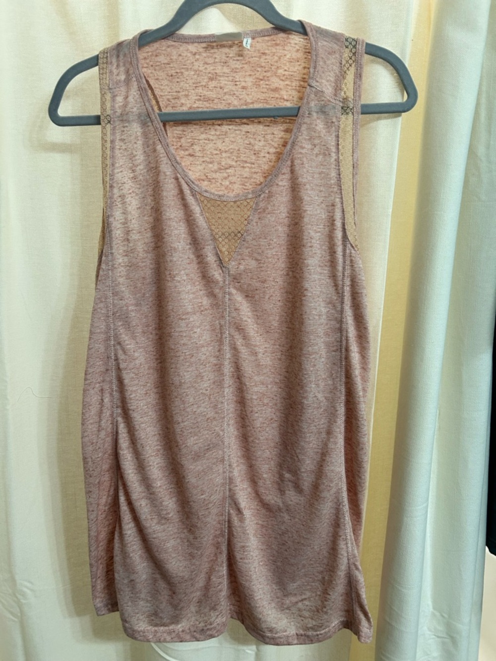 Simple Dusty Rose Scoop Neck Tank Top with Mesh Trim, size 1X